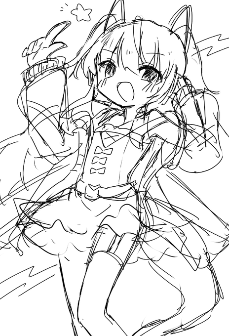 これは最初のラフなんだけど今の方が表情や大きい尻尾とか入って良いかな～と思った でもこっちも可愛いと思う 元が良いので…… 