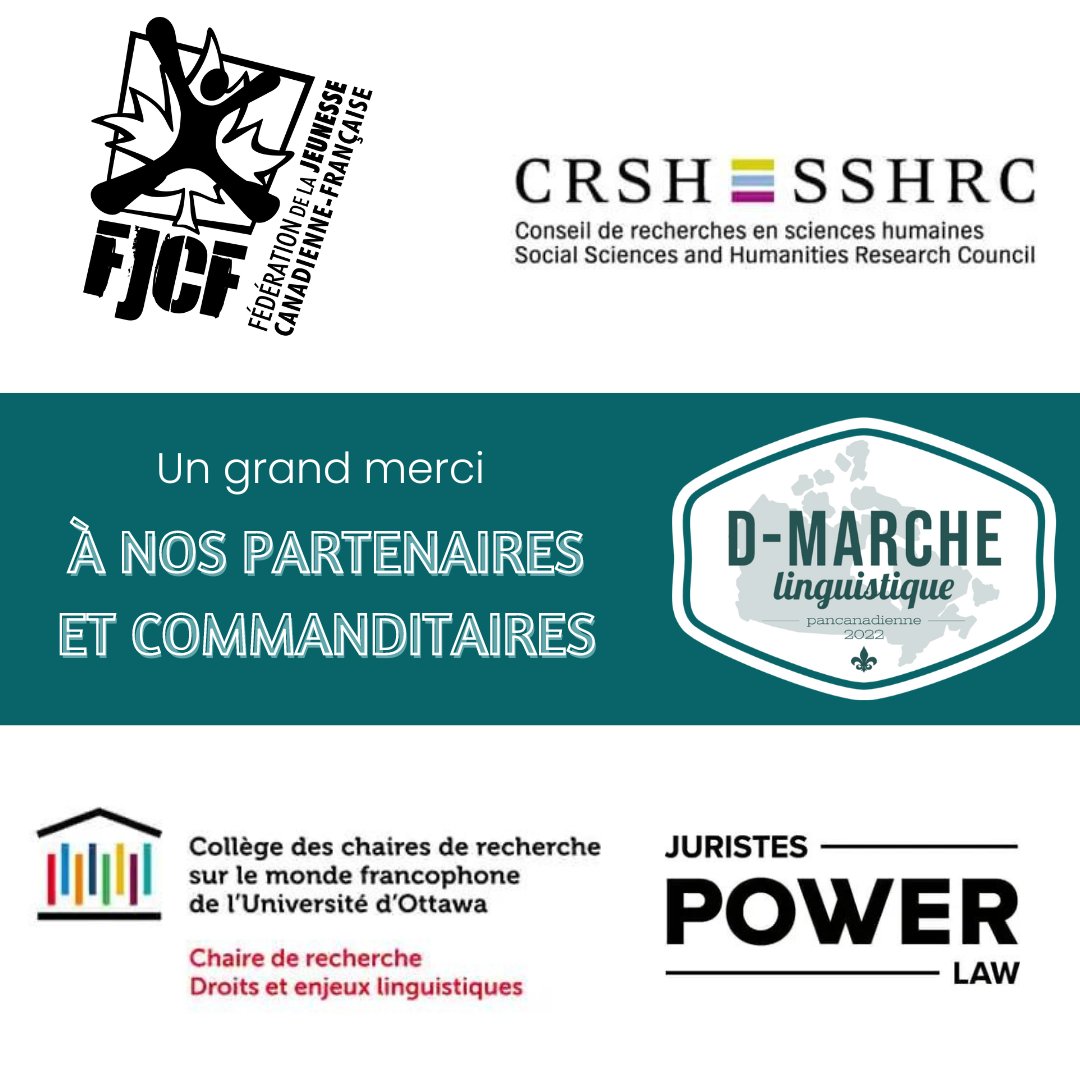 Dmarchelinguist's tweet photo. Afin de marquer le premier jour de lancement de la D-marche linguistique pancandienne 2022, nous souhaitons remercier nos partenaires et commanditaires d'avoir cru en cet événement et ont œuvré à sa réalisation! Un grand merci! ✨ https://t.co/8HSTQKkHHH