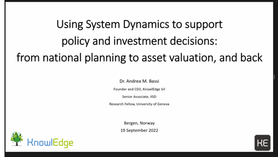 MarcfelR's tweet photo. "#systemdynamics may not be the ultimate solution to sustainability but it brings coherence to the conversation"
"Using causal diagrams we all share our experiences as citizens to build understanding"
Very interesting talk by @AndreaMBassi during the workshop organized by @UiB https://t.co/Q7od4zP2M8