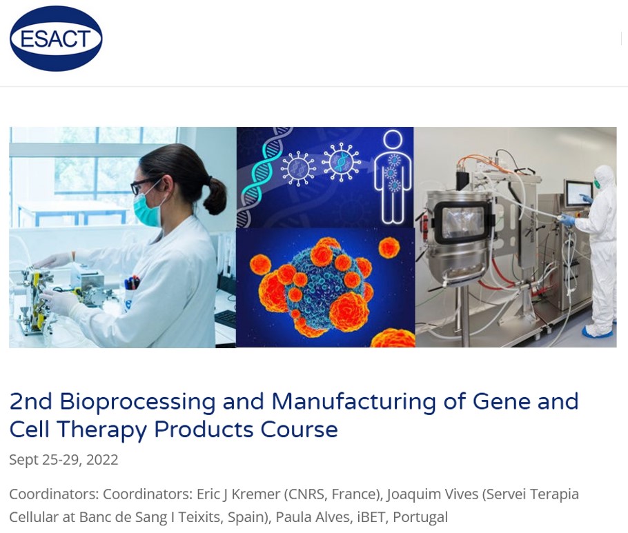 Joaquim Vives (@xinoxan) on Twitter photo Only one week to go for the 2nd edition of the #ESACT's #Bioprocessing and #Manufacturing of #GeneCellTherapy Products #Course, with an outstanding panel of speakers in this face-to-face 2022 edition in #Llafranc <a href="/ibetportugal/">iBET</a> <a href="/UABBarcelona/">Universitat Autònoma de Barcelona</a> <a href="/BSTRecerca/">RECERCA / Banc de Sang i Teixits de Catalunya</a>
esact.org/gene-cell-ther… Only one week to go for the 2nd edition of the #ESACT's #Bioprocessing and #Manufacturing of #GeneCellTherapy Products #Course, with an outstanding panel of speakers in this face-to-face 2022 edition in #Llafranc <a href="/ibetportugal/">iBET</a> <a href="/UABBarcelona/">Universitat Autònoma de Barcelona</a> <a href="/BSTRecerca/">RECERCA / Banc de Sang i Teixits de Catalunya</a>
esact.org/gene-cell-ther…