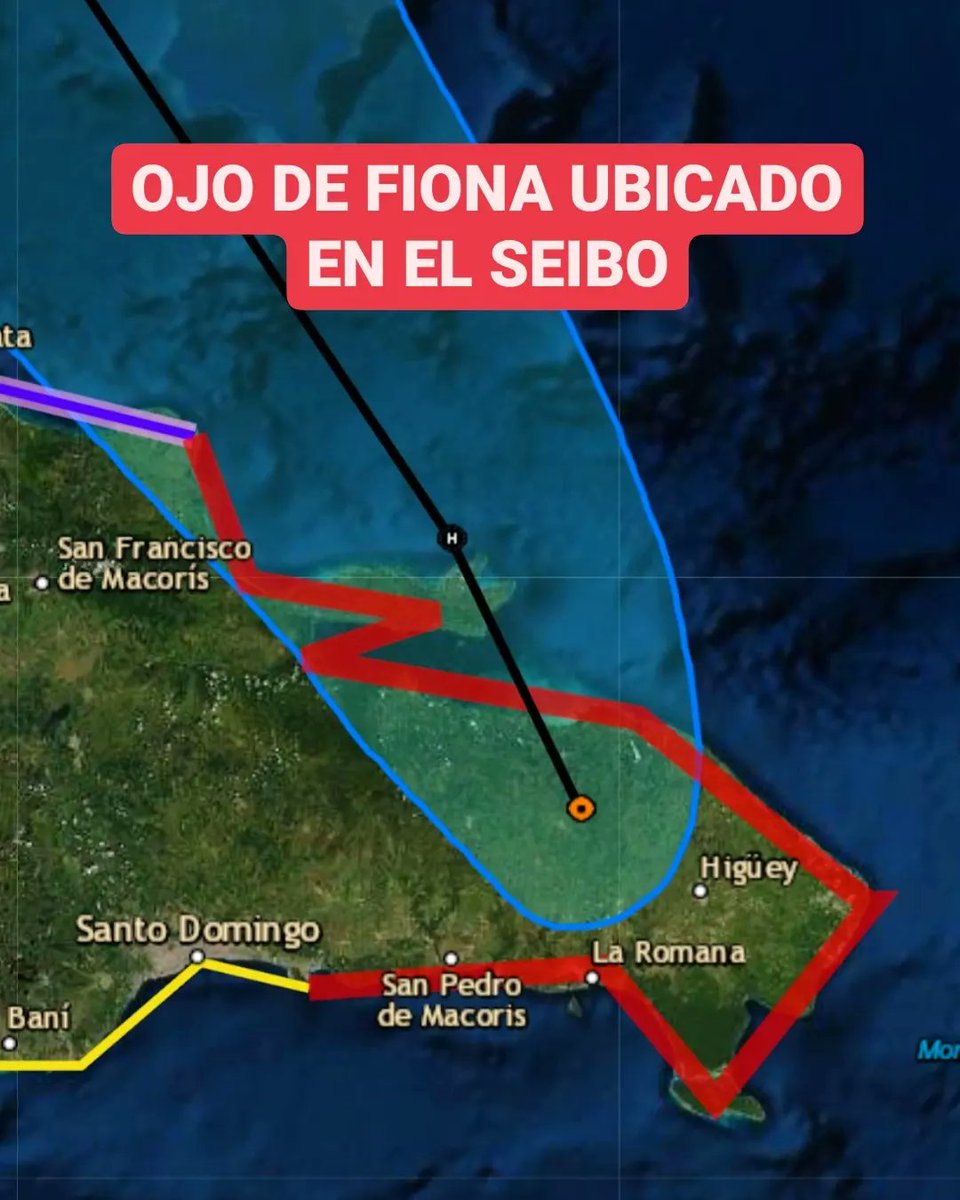 JeanSuriel's tweet photo. 🔴ACTUALIZACIÓN🔴
El ojo del Huracán Fiona ya se encuentra sobre El Seibo, en el este de República Dominicana, con trayectoria hacia el noroeste rumbo a Las Galeras, en Samaná.

🔴Mantiene vientos de 150 km/h y ráfagas más fuertes.

➡️ @AgendaClimatica 
▶️ https://t.co/NSRx7aN7gZ https://t.co/AJulDslOip