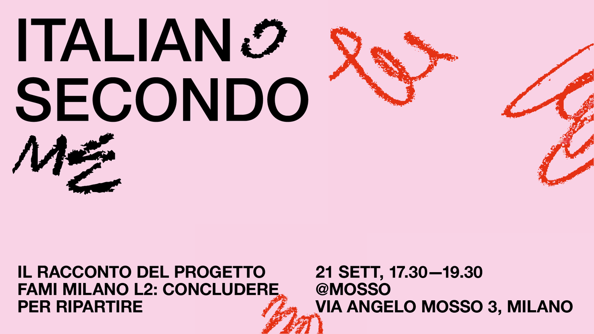 #italianoSecondoMe  21 settembre ore 17.30-19.00 @ MOSSO (Via Angelo Mosso 3, Milano)
Saranno presenti le scuole ed gli enti che, in rete, si occupano da dieci anni dell’insegnamento dell’italiano come seconda lingua a Milano.
codiciricerche.it/it/italiano-se… #linguaseconda #Milano
