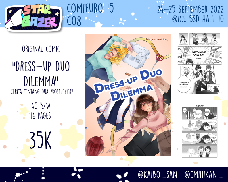 kaibo_san's tweet photo. Reposting here too
I'll be at #comifuro15! I'll be selling Luxiem, Noctyx, and Tempus merch and an original comic.
All available as stickers and keychains, but the keychains are by booking only:
https://t.co/WrTqGo6xd1
I'll be at C-08 both days! See you there~
#comifuro15catalog https://t.co/QRLdvPVEns