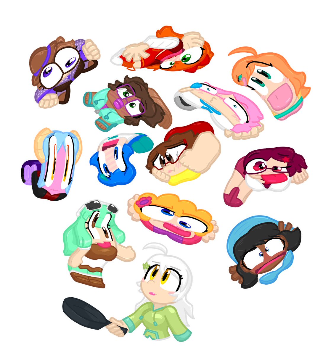 A sort of follow up to a pancake drawing I did for <a href="/FlatteningLeaf/">Flattening Leaf</a> last year. I wanted to add a bit more fun with weird shapes and stuff this time. Flipping the pancakes is Mozuki, Leaf's OC, and the rest are my own characters, who I'd draw a lot more of if I had the time. Cx