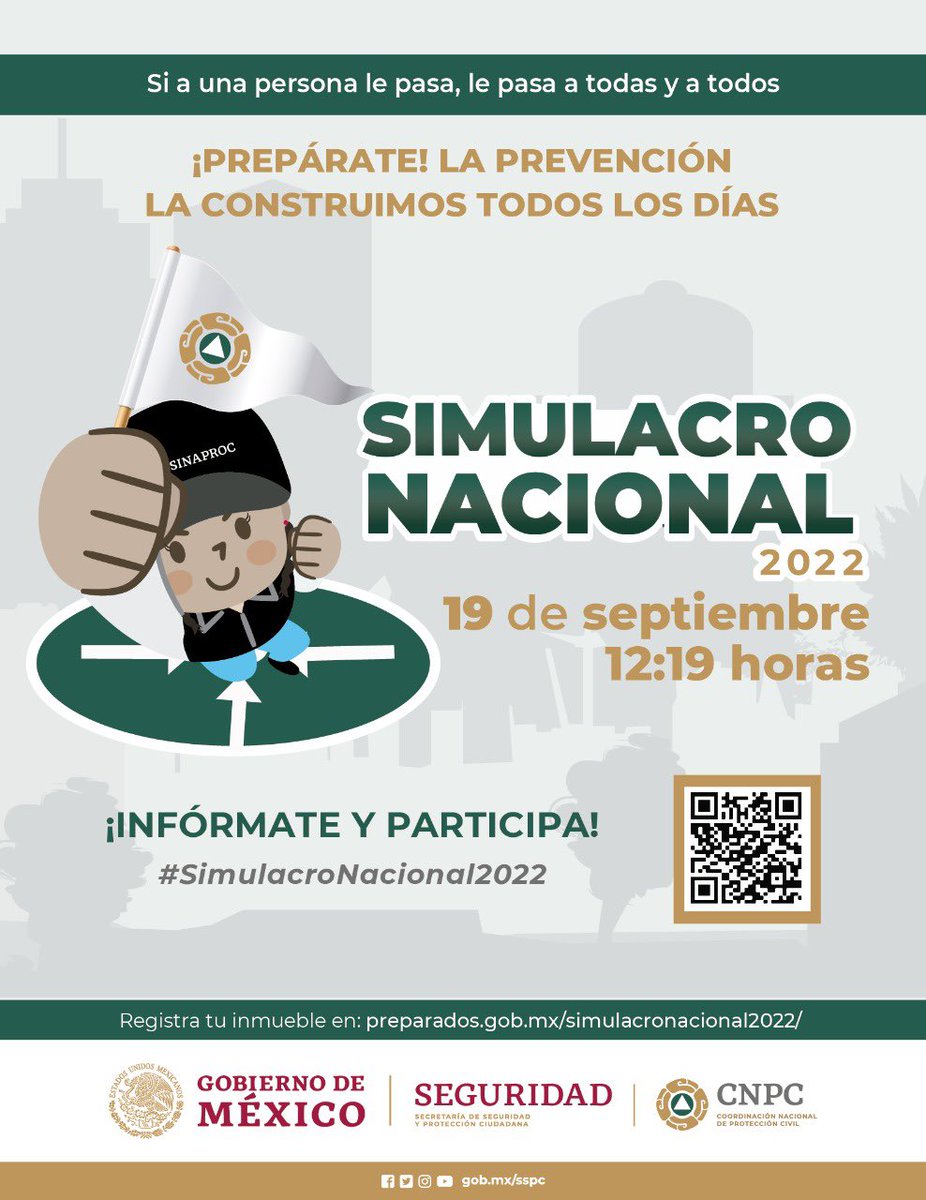 DonChepe_'s tweet photo. ¡Súmate y participa! #SimulacroNacional2022 📢🚨

🗓 Lunes 19 de septiembre ⏰12:19hrs

#ProtecciónCivilSomosTodos https://t.co/CUQyqLYkfG