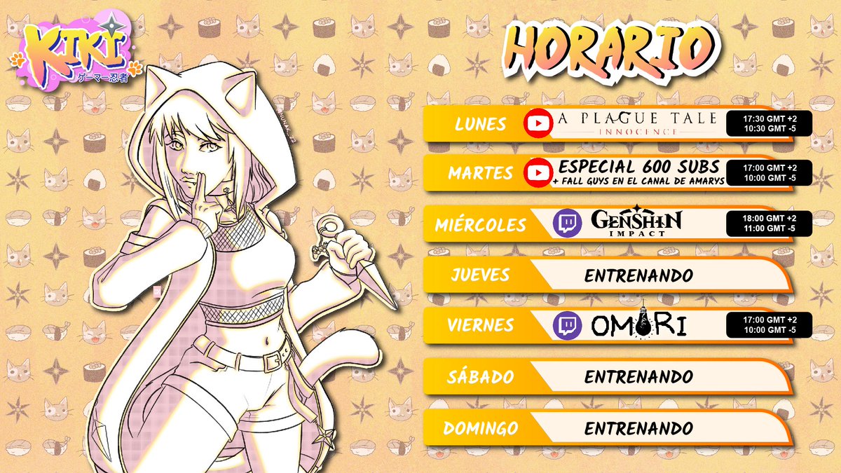 KikiNingamer's tweet photo. ¡Feliz lunes! Aquí tenéis el horario de la semana del 19 al 25 de septiembre. Y el martes nos os perdáis collab de Fall Guys en el canal de @AmarysSaiba #vtuberES #vidolproject https://t.co/bxCR2rfD2N