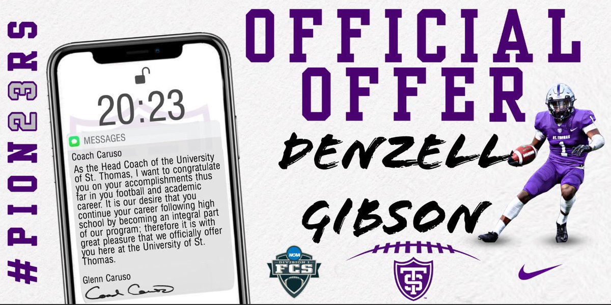 denzellgibson's tweet photo. Man this this is truly a blessing and would not be possible without the man above! After a great conversation with @Coach_WatkinsST I am extremely blessed to say that I have received my 3rd D1 offer from The University of St. Thomas! @MattBowen41 @MDohertyICCP @ICCPFootball https://t.co/teH8jXlbQg
