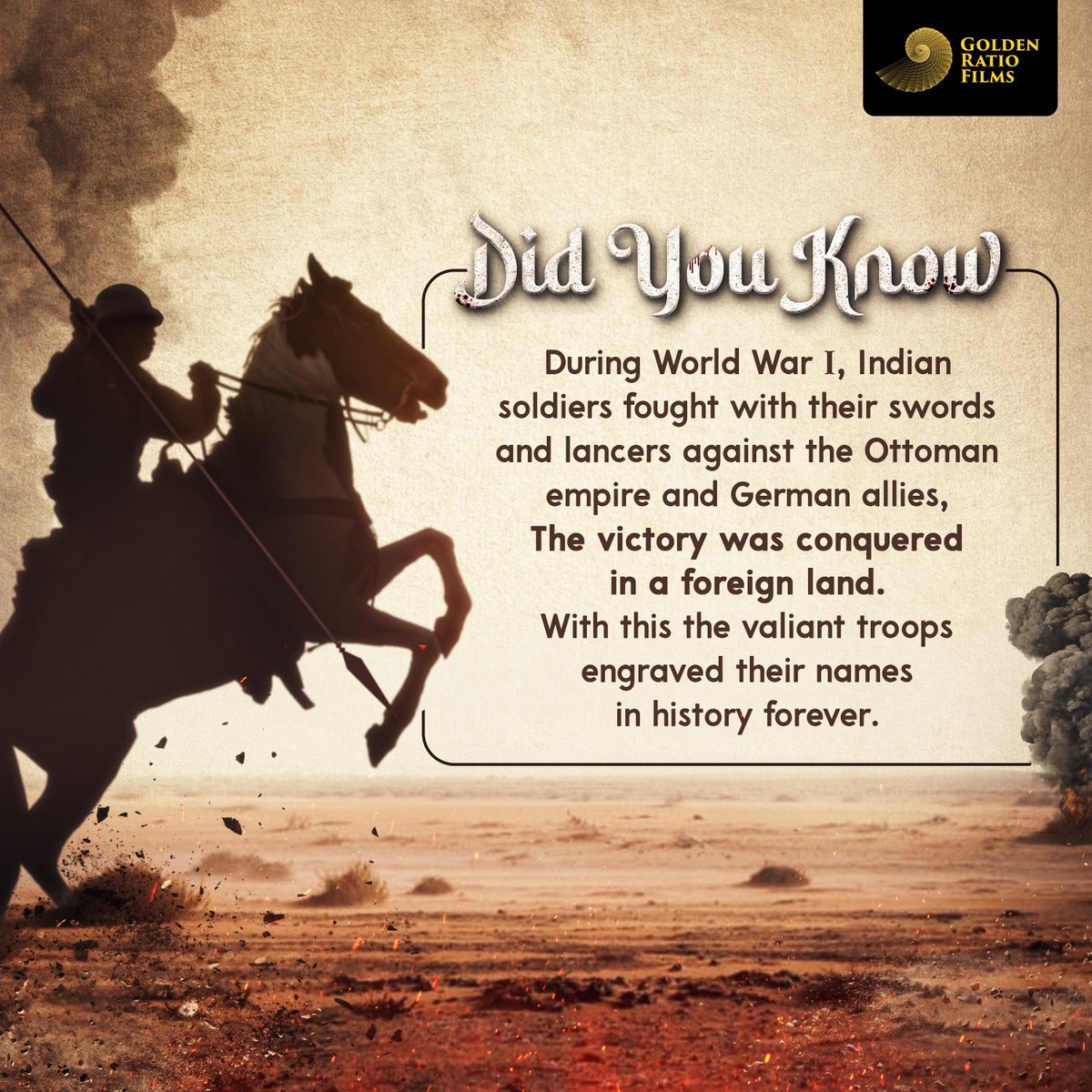 They say their bravery had no boundaries. 
They were unstoppable until they achieved victory.
:
Stay tuned to know about the untold story in history.

@VMC_sg <a href="/DhoopAshwini/">Ashwini Chaudhary</a> <a href="/PiiyushSingh/">Piiyush singh.</a>  <a href="/1209Saurabh/">saurabh gupta</a> <a href="/abhay_VMC/">Abhayanand Singh</a> #goldenratiofilms #grf #vistasmediacapital #Israel