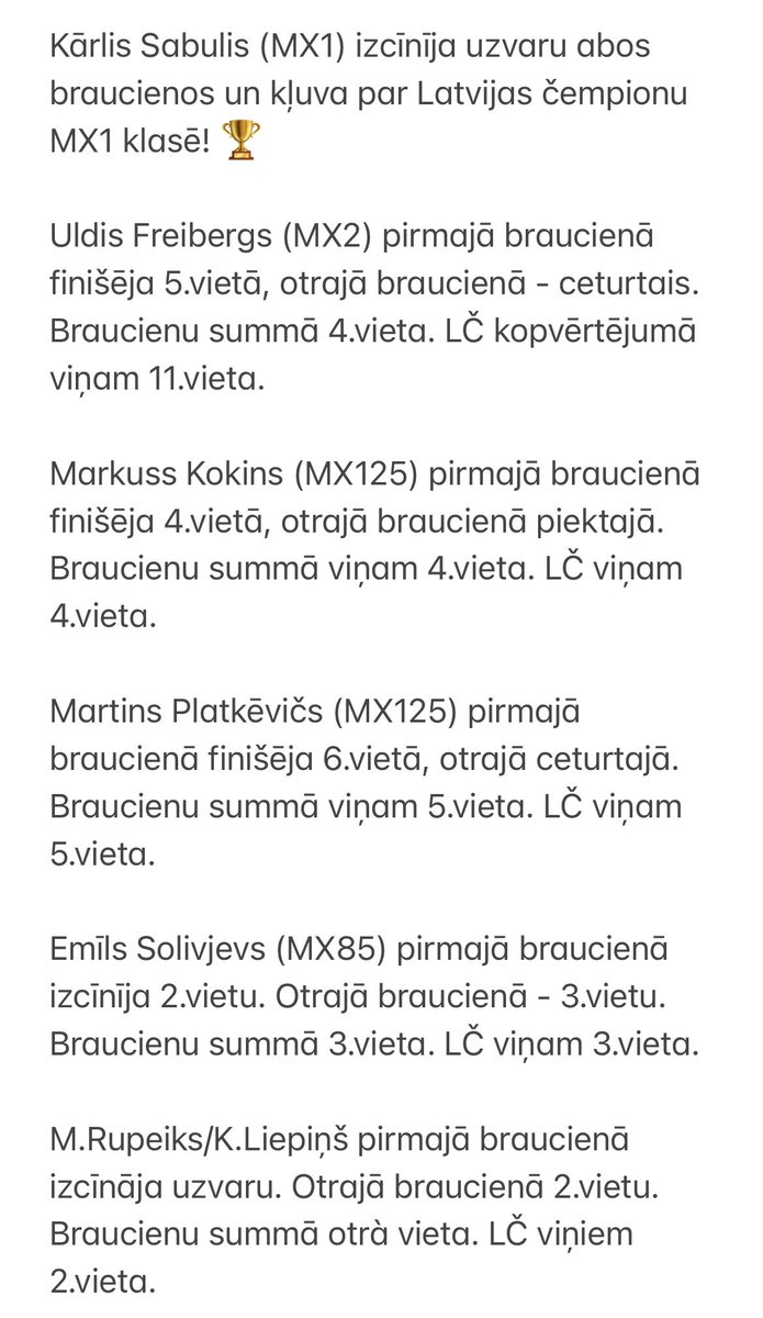 MXmoduls's tweet photo. MX Moduls komanda - Latvijas motokrosa čempioni komandu vērtējumā! 🏆

Lieliski aizvadīts Latvijas motokrosa čempionāta noslēdzošais posms. #Modulsengineering #industryservicepartners #vizulo #binders #milzo https://t.co/uOVdA8t29l