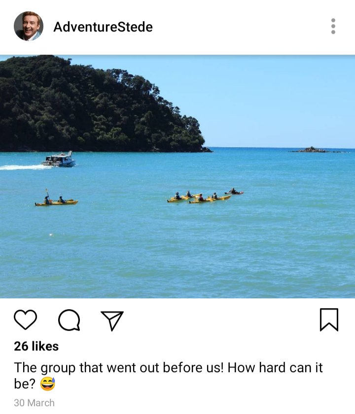 Stede's IG: Picture of Kayaks out in a bay.
Caption: the group that went out before us. How hard can it be? 😅