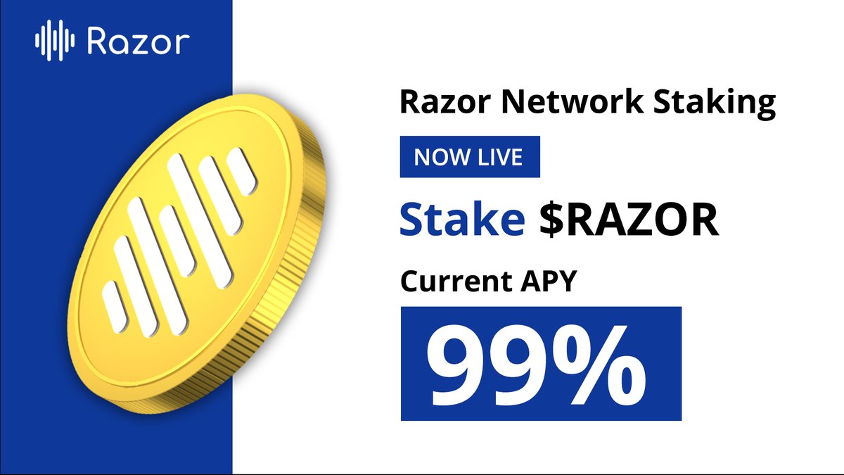 razor_network's tweet photo. 📢 $RAZOR staking is currently #live on @SkaleNetwork

🔘 Current APY: 99% 
🔘 Stake: https://t.co/VSF05WiA7Y
🔘 Docs: https://t.co/SQKfORz5lF
🔘 Video Tutorial: https://t.co/4mtCuZ04hD

🎉 Delegate your $RAZOR now! 

#razornetwork #skale #razornetwork https://t.co/p9vqYSSA7V
