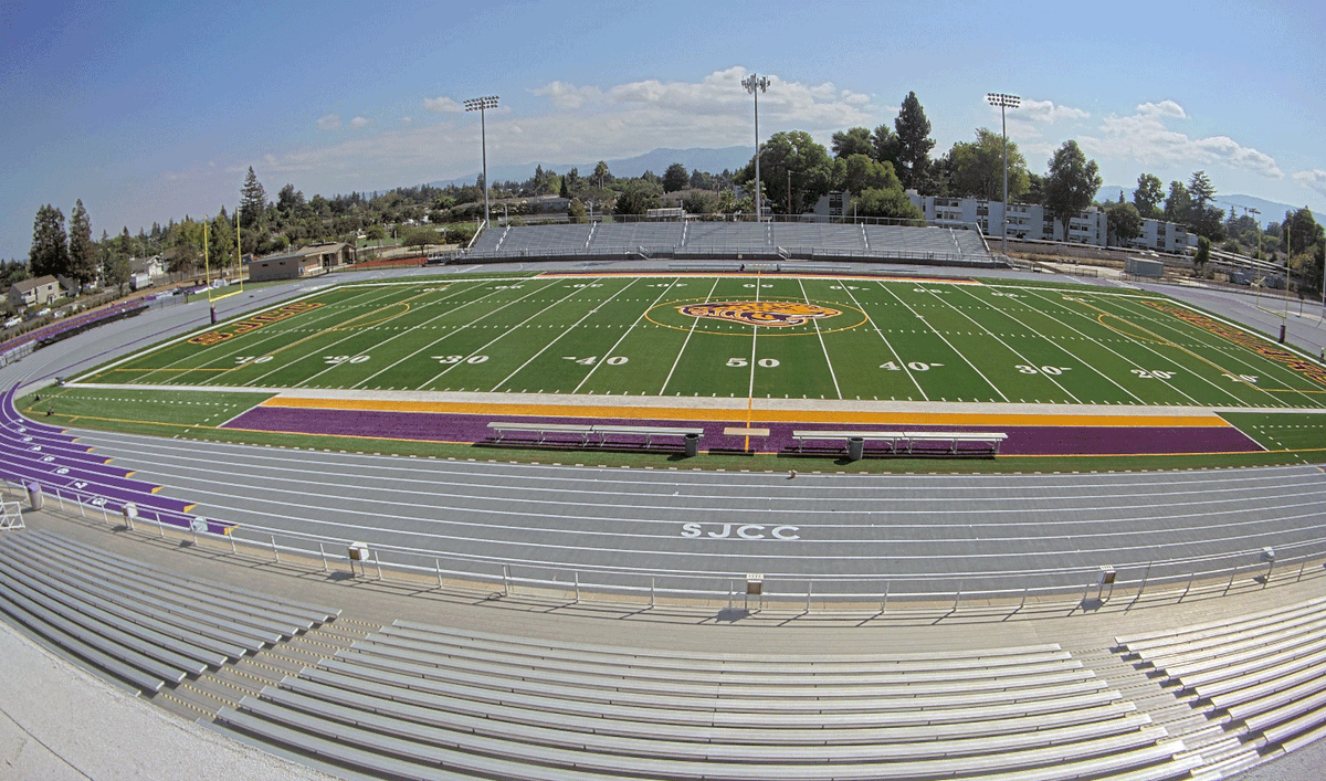 #SJCC @sjccsports celebrates the re-opening of its historic Jaguar Stadium after an $8.7 million renovation 🏟️ The project features a new @FieldTurf field and @BeynonSports running track - Thank you for your trust #SanJoseCityCollege ♥️ - #education #Athletics #sportsconstruction
