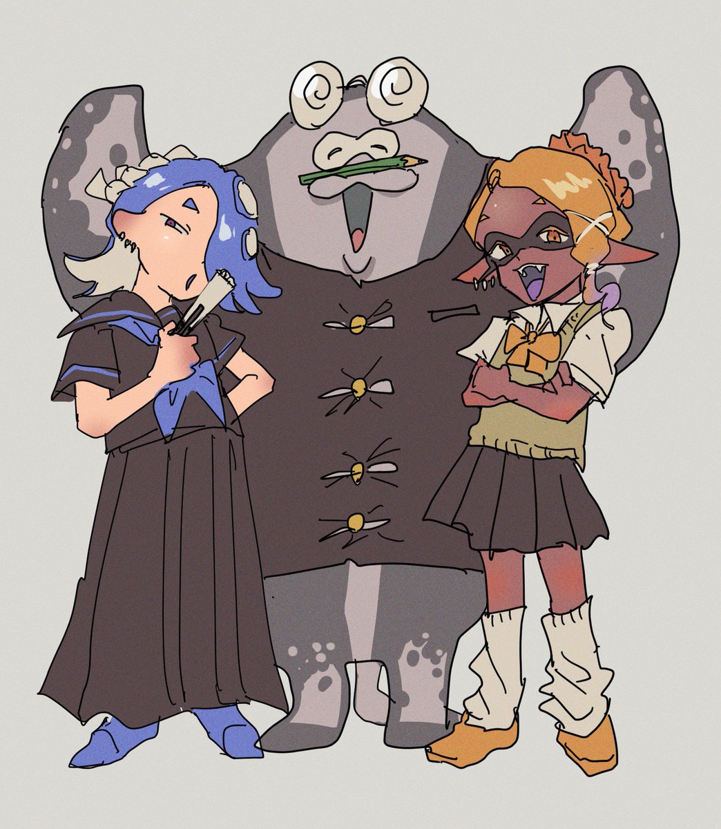 multiple girls 2girls skirt school uniform blue hair tentacle hair pleated skirt  illustration images