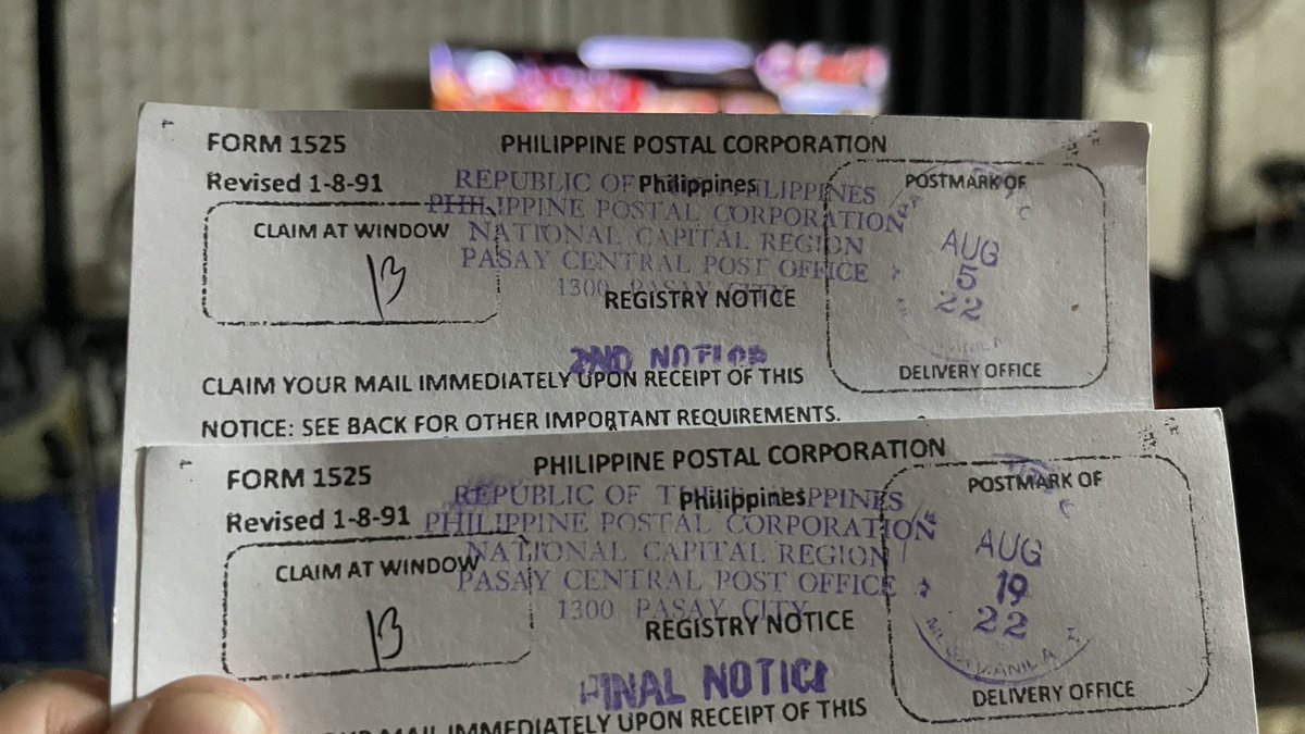 Sunkissedguy's tweet photo. @PostOfficePH i just received both of these notices today. Why the f*ck are you sending this anyway? Bakit hindi nyo ideliver yung dapat nyong ideliver at pahihirapan nyo pa kami pumunta ng post office. Useless post office in the world @ABSCBNNews @gmanews @cnnphilippines https://t.co/hJ5dGh8nc1