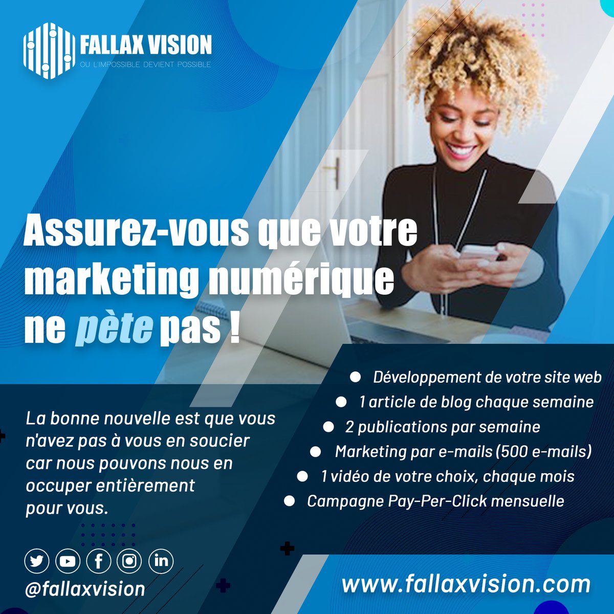 fallaxvision's tweet photo. Avez-vous l'impression que votre marketing numérique est nul? C'est parce que c'est probablement le cas. Nous pouvons le réparer pour vous.

#MarketingNumerique #DigitalMarketing #FallaxVision https://t.co/VOsAcBRmBL