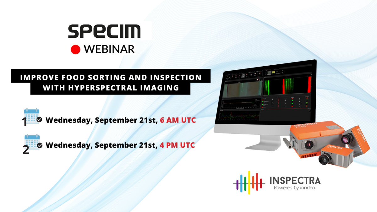 💻Os esperamos  este miércoles 21 en el #webinar de <a href="/SpecimSpectral/">Specim</a>.

Estaremos en 2 sesiones sobre la integración de los sistemas de visión hiperespectral en nuestras soluciones de Automatización de Inspección de Calidad.

➡No te quedes sin tu plaza: bit.ly/3QxT5LA