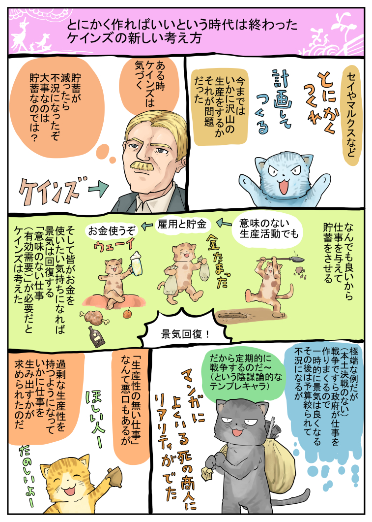 社会で必要なのは「生産的な仕事」だけだと思っていけど、実は「意味のない仕事(経済学的には有効需要と言う」も必要だった。意外な事実!漫画とかも何か有効需要を生み出してる。たぶん 