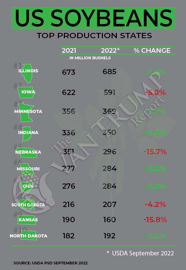US Soybeans Top Producing States