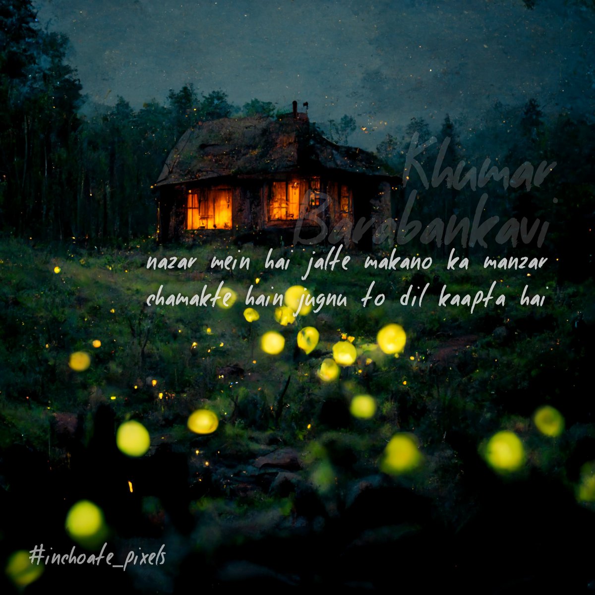 inchoate_pixels's tweet photo. A I × P O E T R Y

Digital artwork: Dismay 1.0
(AI-𝘔𝘪𝘥𝘫𝘰𝘶𝘳𝘯𝘦𝘺) 

Literal Translation:
Still in my sight that flame; burning house,
It quivers my heart, even if the fireflies light up.

P.S. Only text prompts were used to create the image. 

#inchoate_pixels https://t.co/qApqhIyqy2