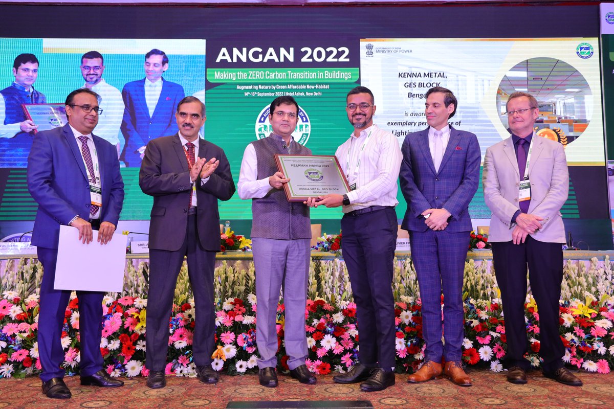 AwardsNeerman's tweet photo. ‘Kenna Metal, GES Block’ at #Bengaluru was awarded under the ‘Exemplary performance of Lighting and Controls’ by the jury for @beeindiadigital @NEERMAN Awards at ANGAN 2022 on 15th of September 2022.

Congratulations to the team for the feat!

#interiorlighting #energyefficient https://t.co/zplsKNwfXO