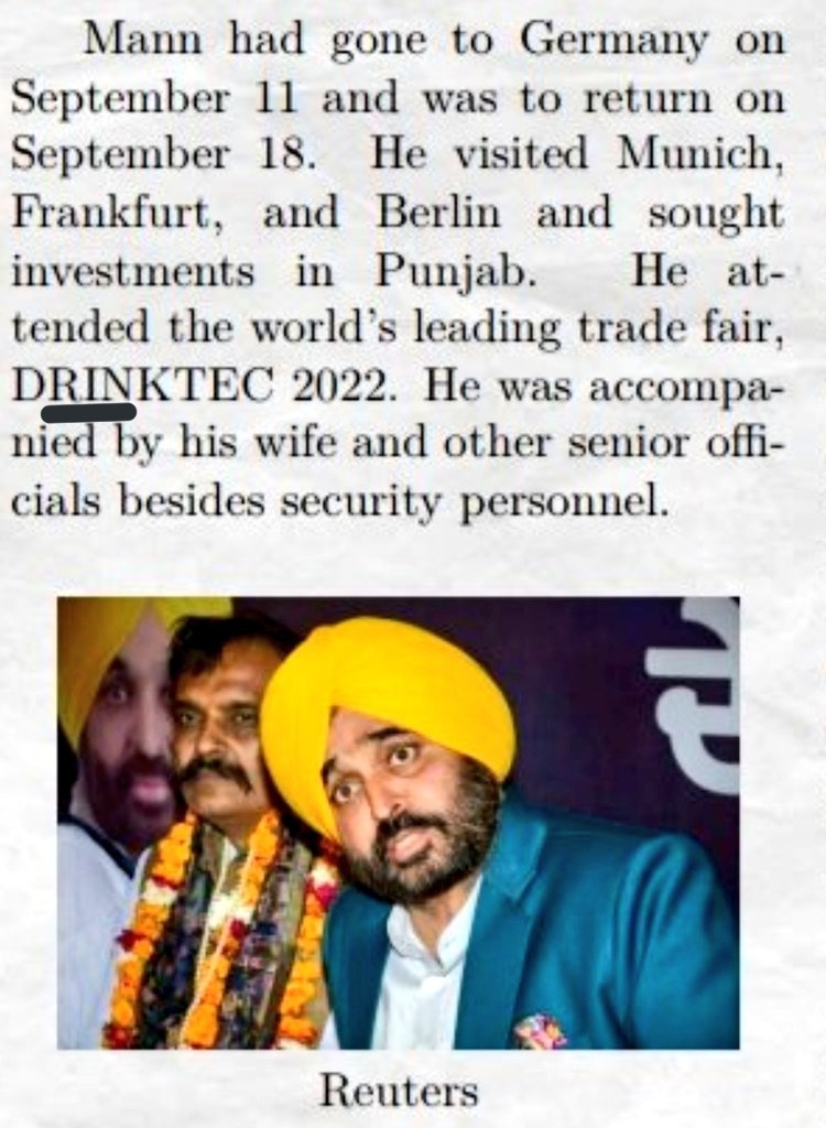 Bhagawant Singh Mann had attended DRINKTEC event in Germany. Looks like he fully & totally participated in the event. ....That explains his very high spiritual state, resulting in his deplaning by Lufthansa, as alleged by some .... 😁😁