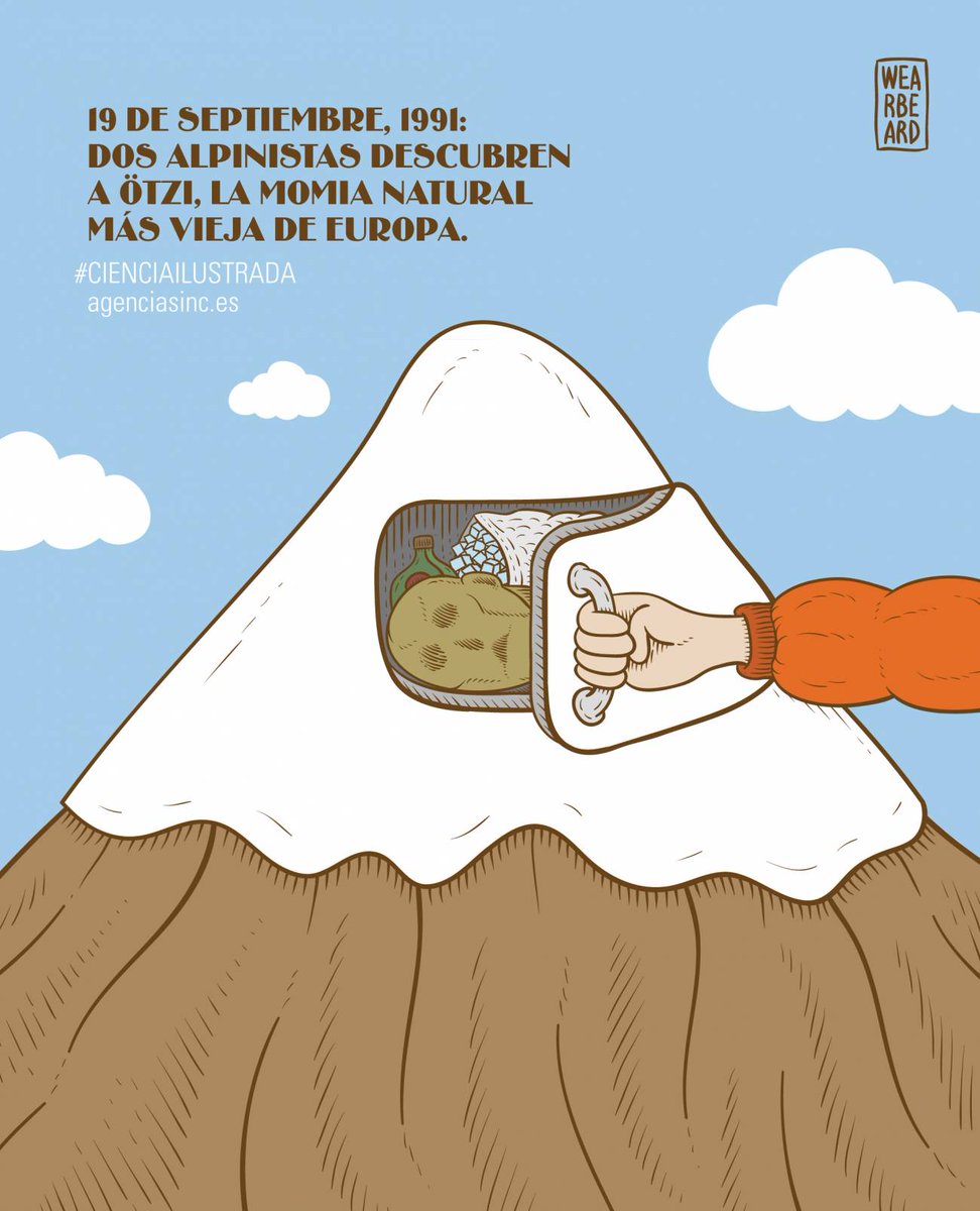 🔸 #TalDíaComoHoy de 1991 dos alpinistas alemanes encontraron en los Alpes de Ötztal un misterioso cadáver a 3.200 metros de altitud. Era la momia humana natural más antigua de Europa y ha ofrecido una visión sin precedentes de los europeos del Calcolítico

🎨 <a href="/wearbeardtweets/">WEARBEARD</a>