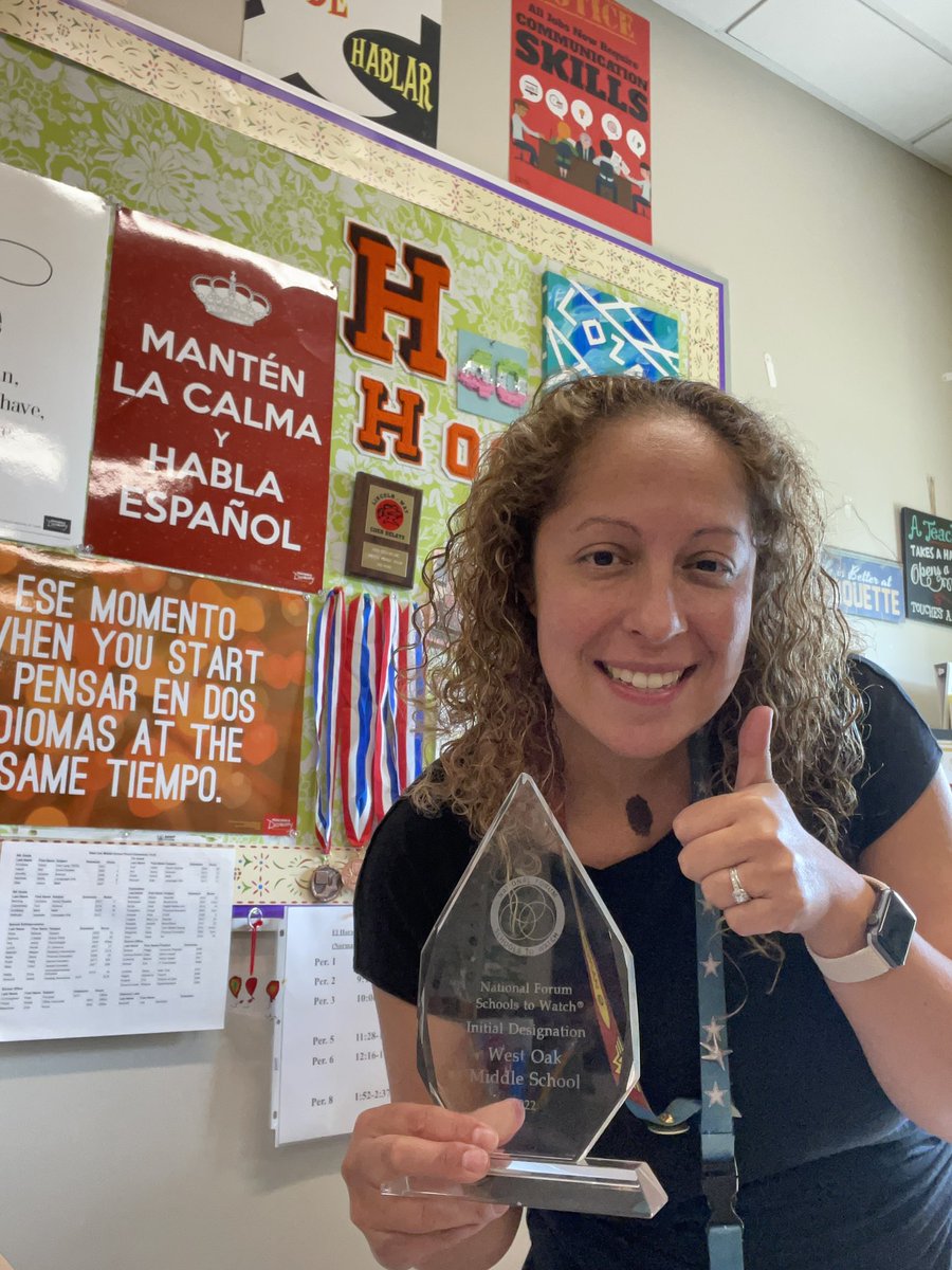 mlozanoD76's tweet photo. I had the privilege of spending the day with the Schools to Watch Award that we earned last year. I shared it with some of my classes and they were excited to hear about its significance and take a picture along with it too! Way to go Wolfpack!! #d76diamonds  #sparkleon https://t.co/rWCSHhRVLp