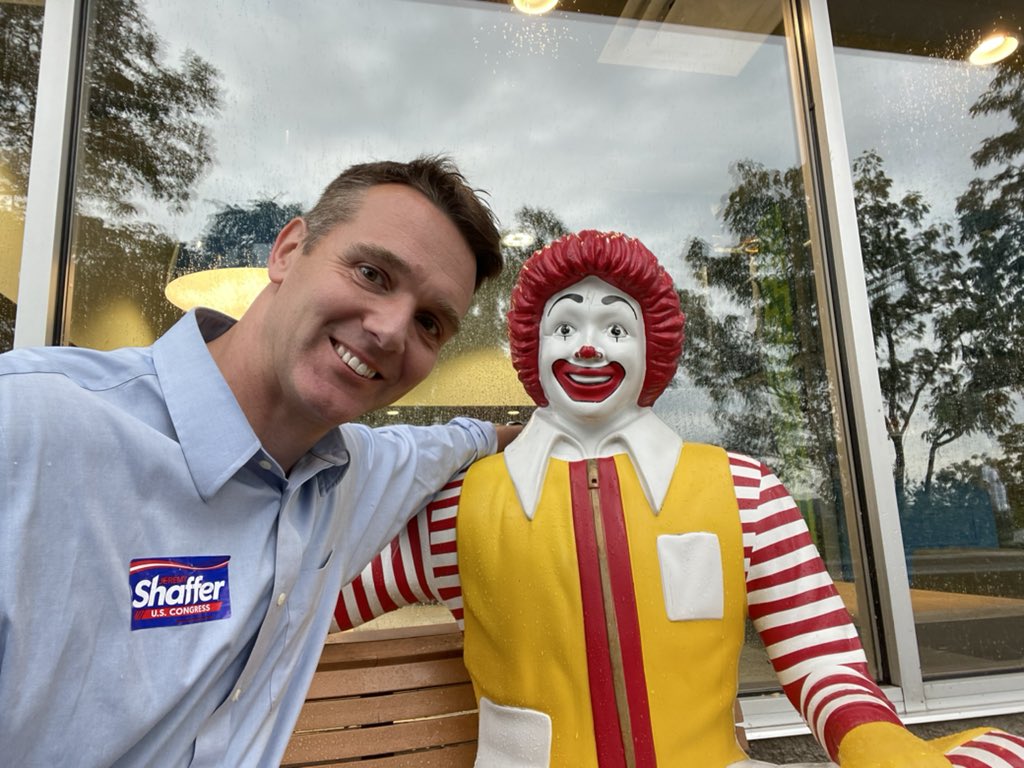 JeremyShafferPA's tweet image. Super Size me! I am spending a lot more time at McDonalds getting some quick food between stops.  Although this guy isn’t able to vote for me, I did pick up 2 more votes inside.