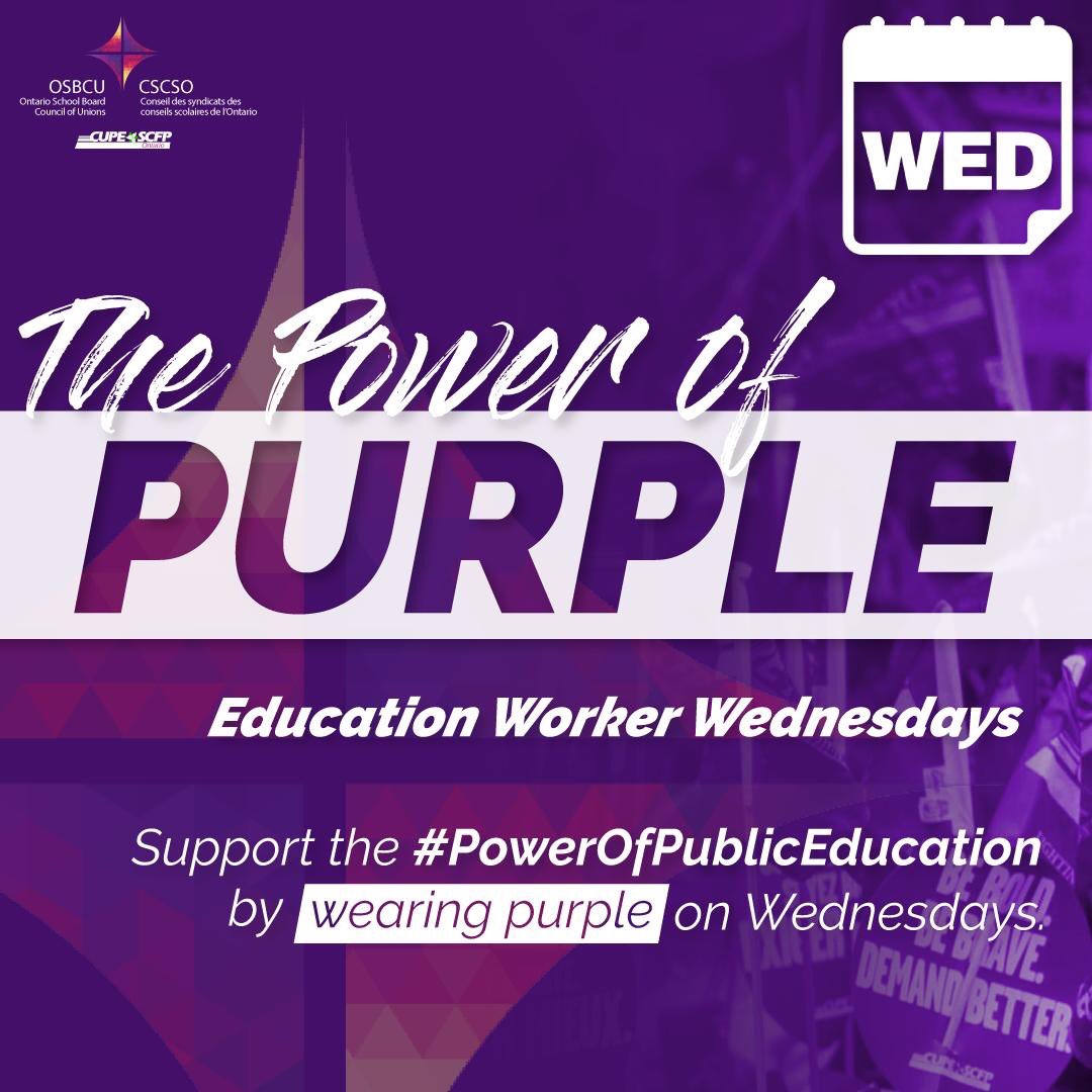 weeoecta's tweet photo. Let's show our support for EAs by wearing purple on Wednesdays! Educational Assistants were created because Teachers need heroes too.
💜💜💜
#YouAreOurHeroes #CUPE #WeGotYourBacks #CatholicTeachers #WindsorEssexElementary https://t.co/HUDQ4R91gt
