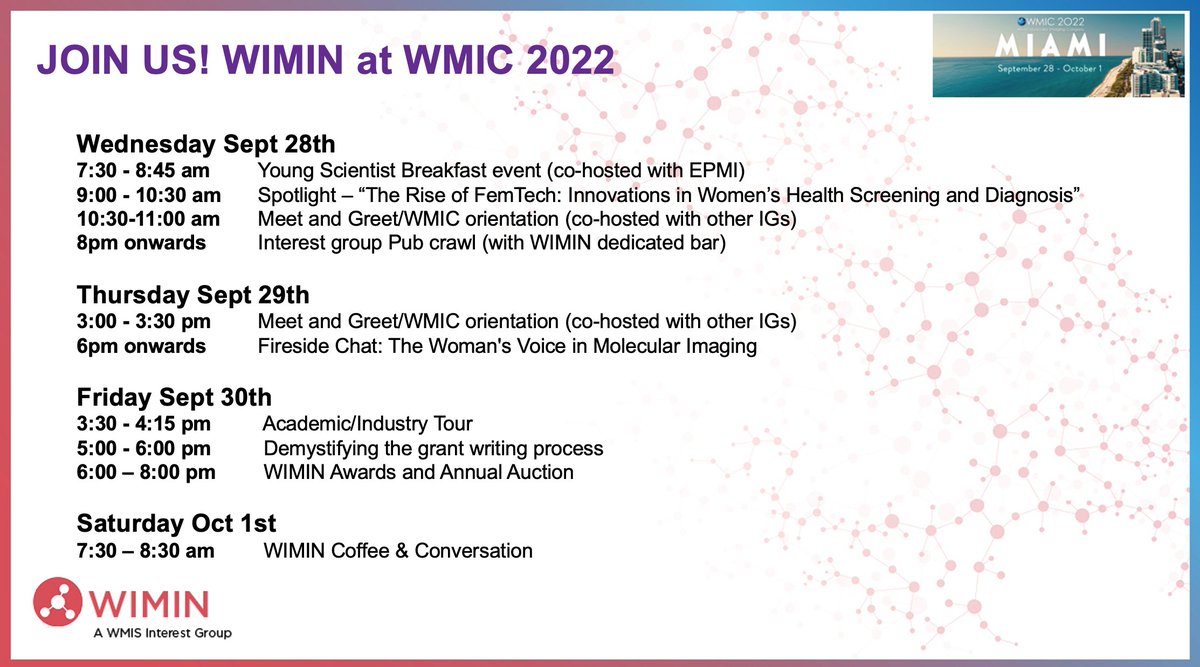 WMIC2022 is next week and we look forward to seeing you all there!
Mark your calendars for some of the #WIMINwmic22 events. #WIMINwmic2022 #WMIC2022 <a href="/WMISWMIC/">WMIS WMIC</a>