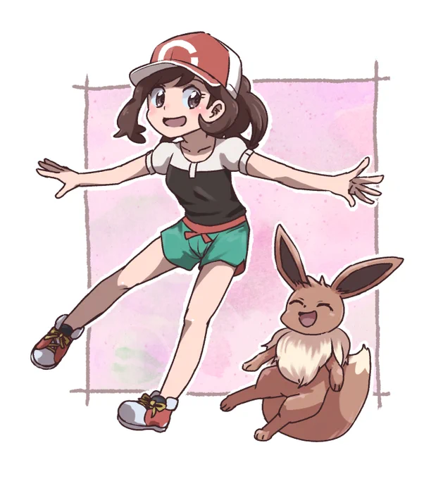お題らくがきアユミちゃんとまねっこイーブイ 