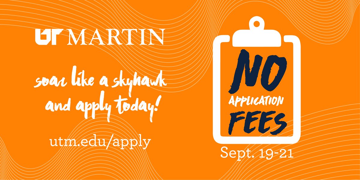 HIGH SCHOOL SENIORS: It's time to become a Skyhawk! Free applications days are Sept. 19-21. Apply at utm.edu/apply. #beUTMproud
