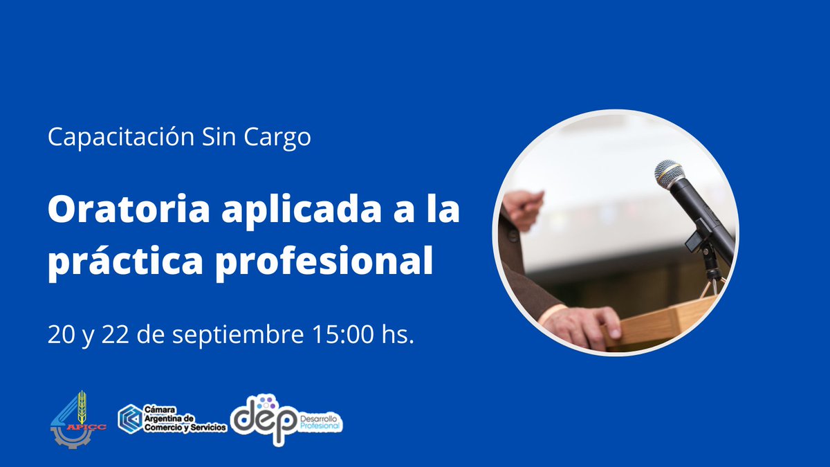 Este martes 20 y el jueves 22 de 15:00 a 17:00 hs. te invitamos a participar del módulo de "Oratoria aplicada a la práctica profesional" con la Lic. Silvia Leguizamón. Inscribite en: apicc.org.ar
#oratoria #cursos #Corrientes