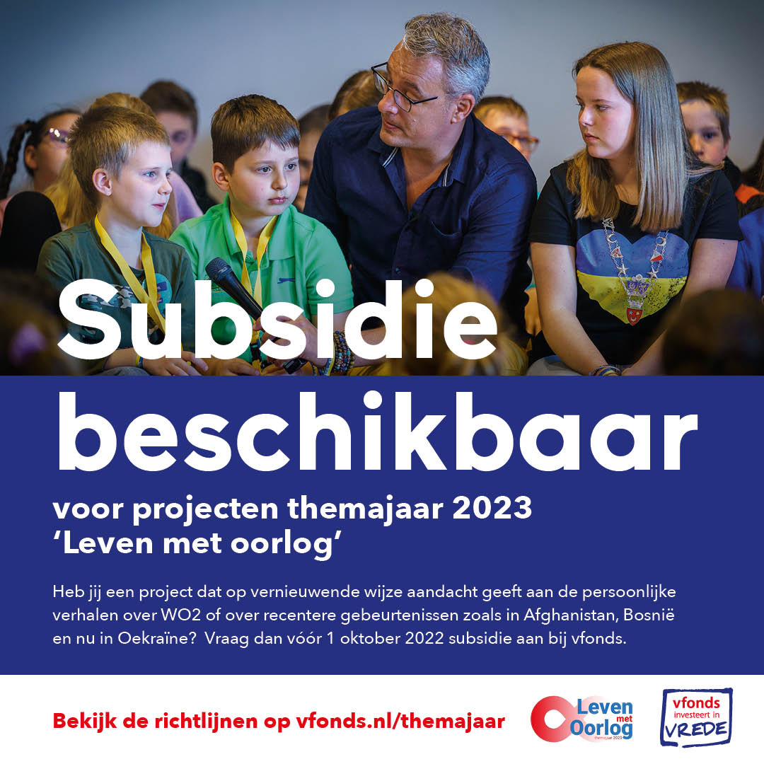𝗟𝗮𝗮𝘁𝘀𝘁𝗲 𝘄𝗲𝗸𝗲𝗻! Vraag nog tot 1 oktober 2022 subsidie aan voor projecten die aansluiten bij het themajaar 2023 '𝘓𝘦𝘷𝘦𝘯 𝘮𝘦𝘵 𝘰𝘰𝘳𝘭𝘰𝘨': bit.ly/3OuTg9w #subsidie #wo2 #verhalen #doorgeven #levenmetoorlog #jaarthema