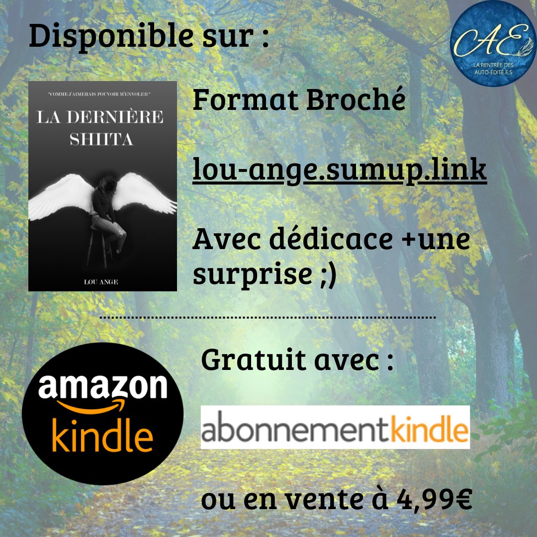 C'est la rentrée littéraire spéciale AE ! 🥳L'occasion de découvrir des romans autoedités.

La Dernière Shiita vous transportera dans une monde incroyable aux côtés de notre chère Céleste. 

Parfait pour les personnes en plein questionnement ou en soif d'aventure.
<a href="/CommuAuteurs/">Communauté d'Auteur/rices</a>