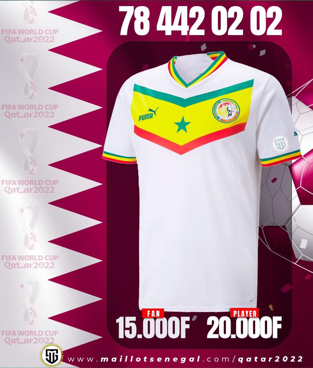 maillotsenegal's tweet photo. 𝙌𝘼𝙏𝘼𝙍 𝟮𝟬𝟮𝟮 🦁

Les maillots domiciles pour la coupe du monde #QATAR2022 sont disponibles sur votre site, livraison partout dans le monde.
Faites votre commande sur ce lien : https://t.co/ZvclaknyvC ou contactez nous par whatsapp: https://t.co/67Sy7ZqqRm

#FootballSenegal https://t.co/DNGhTxZ0uL