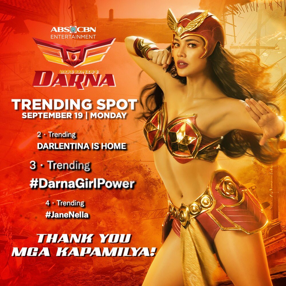 JRBcreativeprod's tweet photo. YEY! ❤️‍🔥 Maraming Salamat sa nagliliyab at trending na pagmamahal mga Kapamilya! #DarnaGirlPower  #Darna https://t.co/HWj6Hv44hS