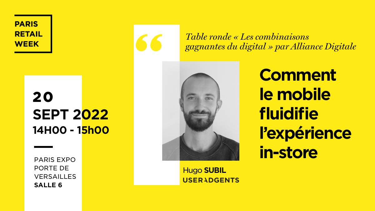 useradgents's tweet photo. 🎤 On vous donne RDV demain à la @PRWOfficial à 14h (salle 6) pour une table ronde avec la @MMAFrance_Asso sur "Les combinaisons gagnantes du #digital". 

🗣 Hugo Subil représenta @useradgents pour apporter ses éclairages en matière de #mobile &amp; #digitalinstore !

#retail #event https://t.co/gIGYvr59ZA