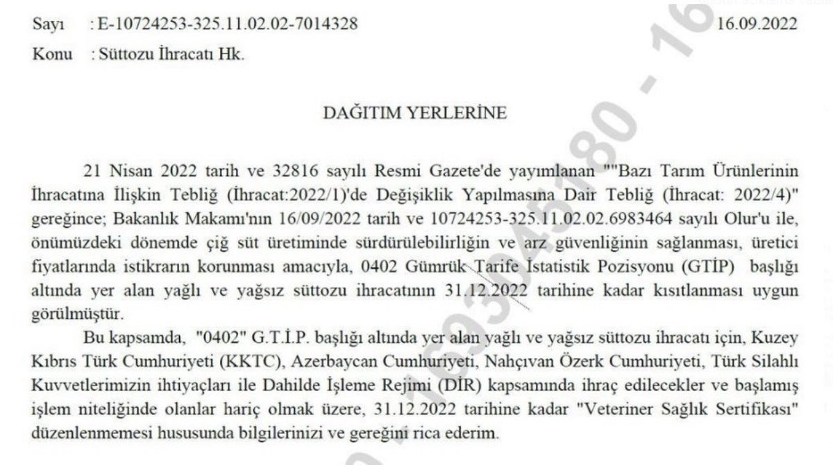 Çiğ süt üreticisine bir darbe daha

Tarım Bakanlığı süt tozu ihracatına kısıtlama getirerek çiğ süt üreticisine bir darbe daha vurdu.

Gıda Komitesi kararı ile çiğ süt fiyatı sabit tutulurken, süt tozu ihracatının kısıtlaması ile üreticiye adeta savaş açıldı.

İşte o karar👇👇
