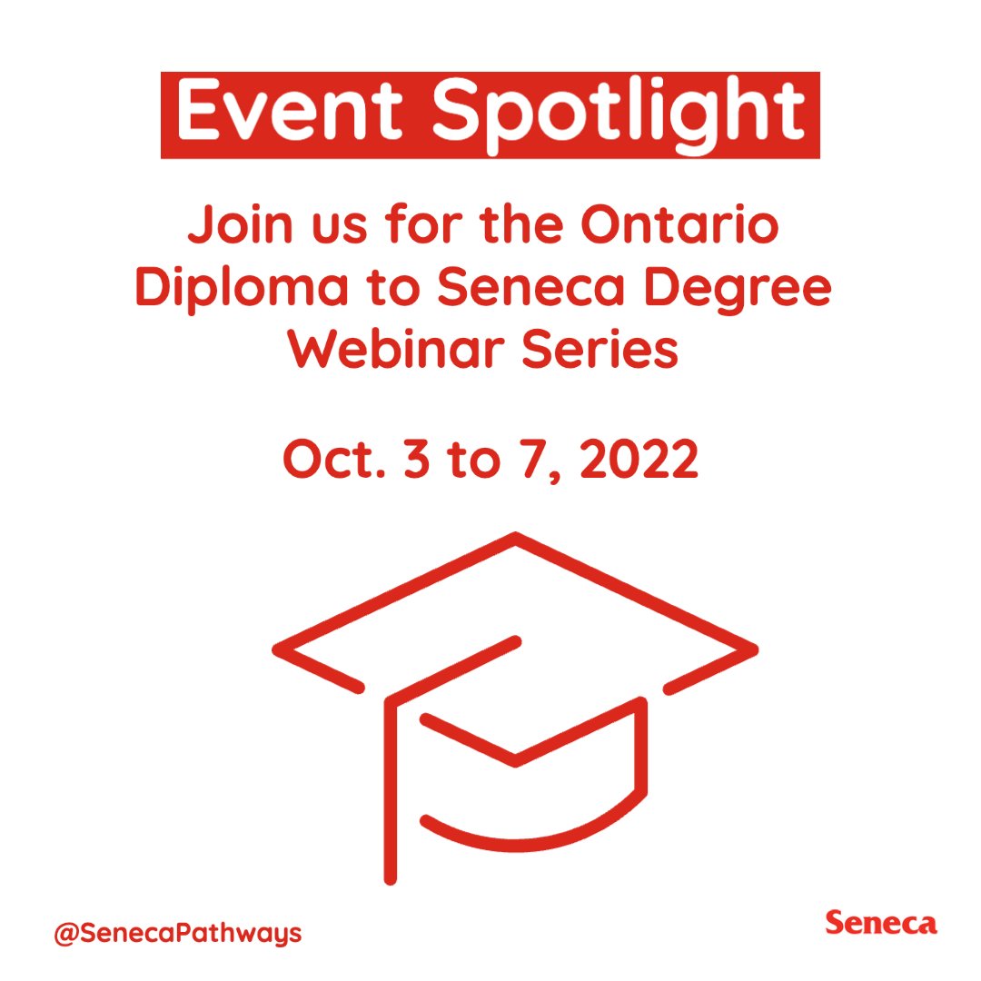 SenecaPathways's tweet photo. Do you want to complete a degree after your diploma program? ⭐
If you are considering a @senecacollege degree, then you need to join the Ontario Diploma to Seneca Degree Webinar Series from Monday Oct. 3 to 7, 2022.
Register below: https://t.co/6G5Nt4Dpc4
#SenecaPathways https://t.co/ycKzZLce4a
