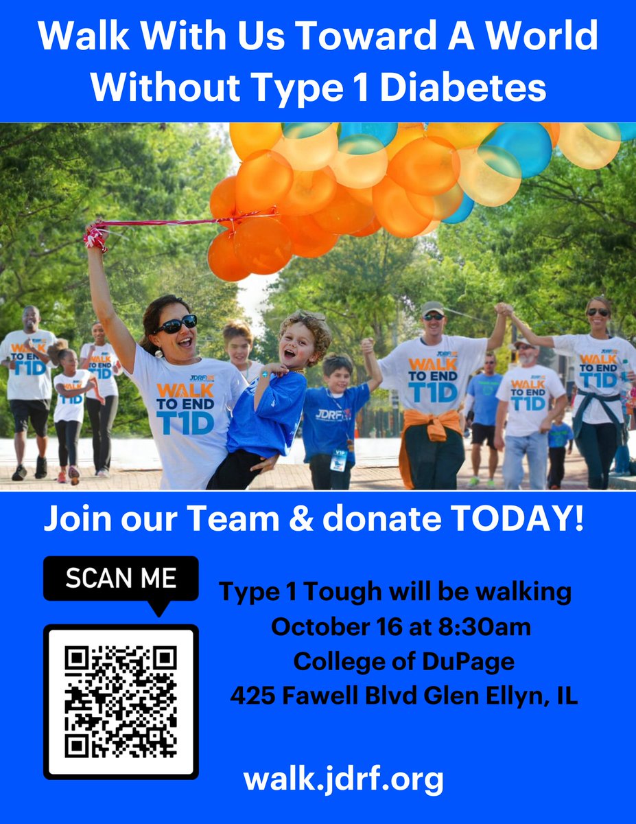 Andrew Poms will be there to support all of the walkers and supporting one of our own team members!!  Feel free to scan the QR code to join the "Type 1 Tough" team or to make a donation.  Thank you:)