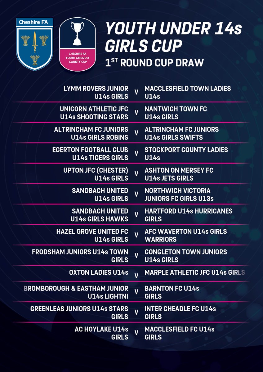 COUNTY CUP DRAW 🏆 | Next up we have the U14s Youth Girls Cup.

Good luck to all the teams involved! ✌️
