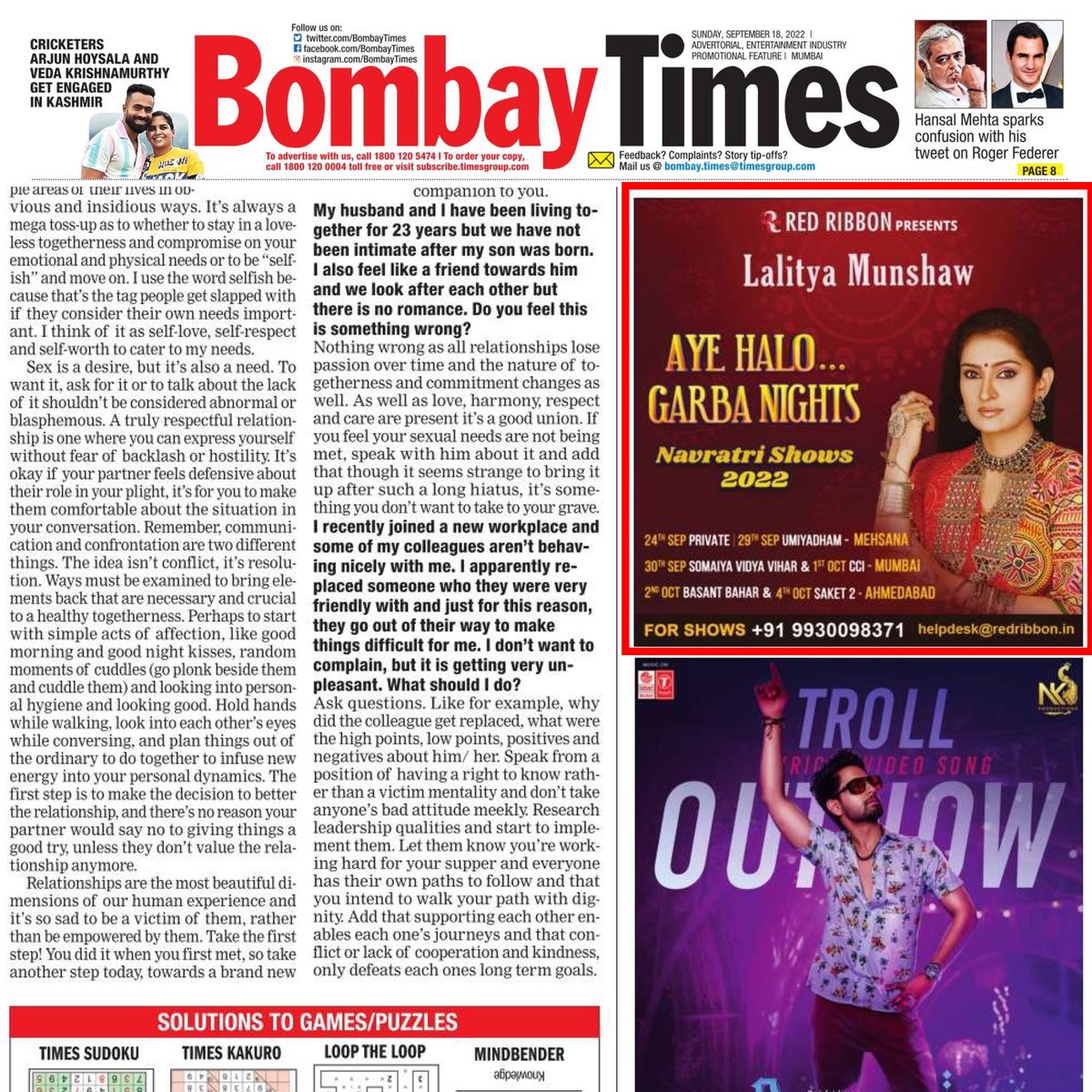 LalityaMunshaw's tweet photo. Sharing Media Coverage of my Upcoming Navratri Events in Bombay Times, Mumbai Samachar, Janmabhoomi & Mid Day
See you all at the Event...
#Navratri2022 #events #BombayTimes #MumbaiSamachar #Janmabhoomi #Midday #navratrievents #mumbai #ahmedabad #garbaevents https://t.co/Z6DfWLUNJN