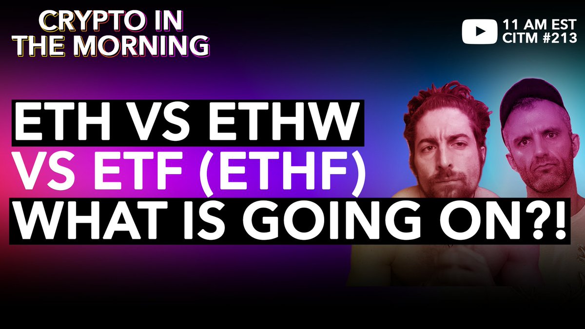 Today we will be discussing $ETH vs $ETHW vs $ETF (ETHf). What is going on?!?! 

Is it safe?
Is there opportunity?
Do I have a copy of my coins?

Tune in today at 11am EST
👇👇👇
📺 youtu.be/x3VoRT3KwwA