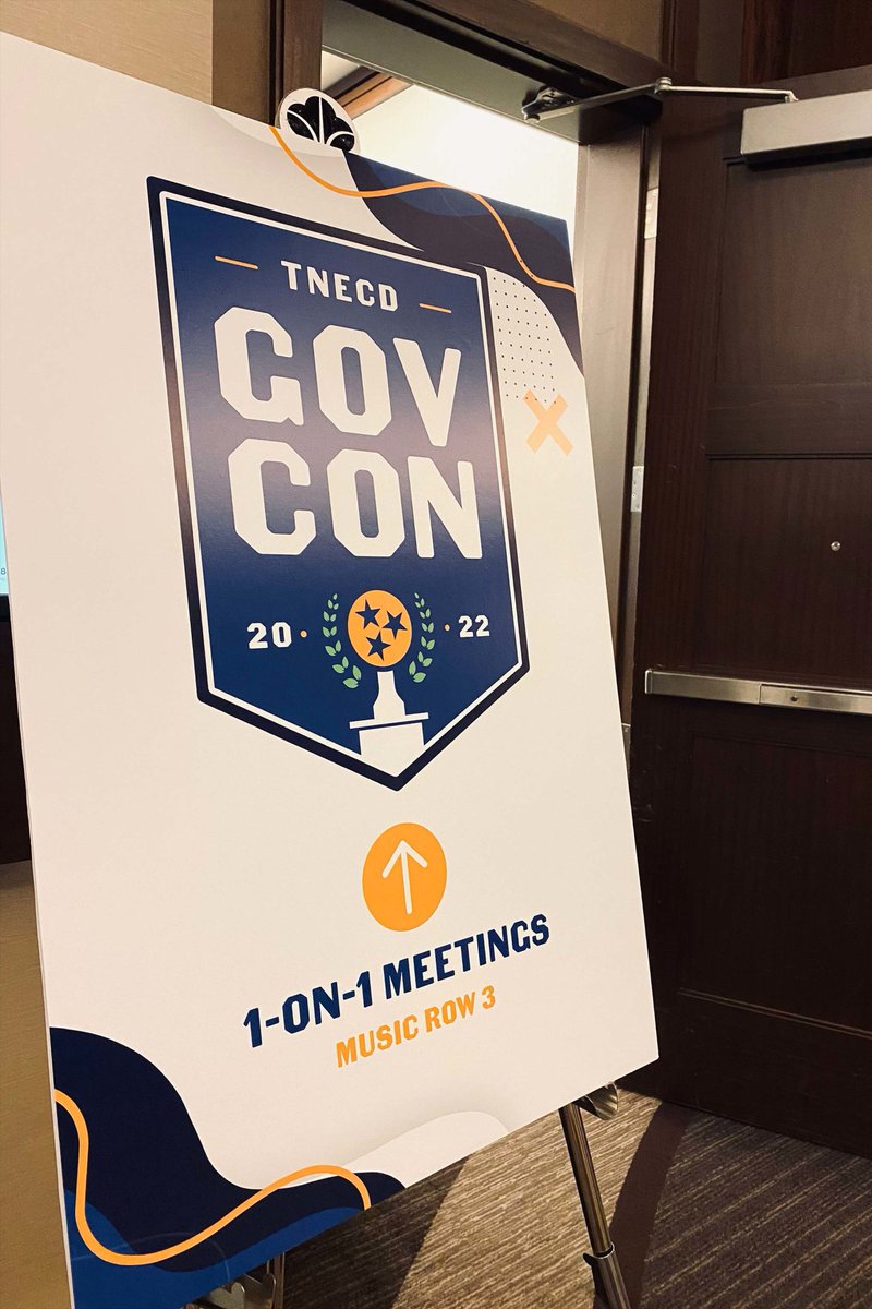 TNECD's tweet photo. Happy Day 1 of #GovCon22. 🎉 TNECD's 1-on-1 office hours are beginning shortly at the Omni Nashville Hotel in Music Row Room 3. Stop by between 8:30 and 10:30 a.m. to chat with our business development, FDI, workforce and rural development teams. https://t.co/nsC4DwHY6x