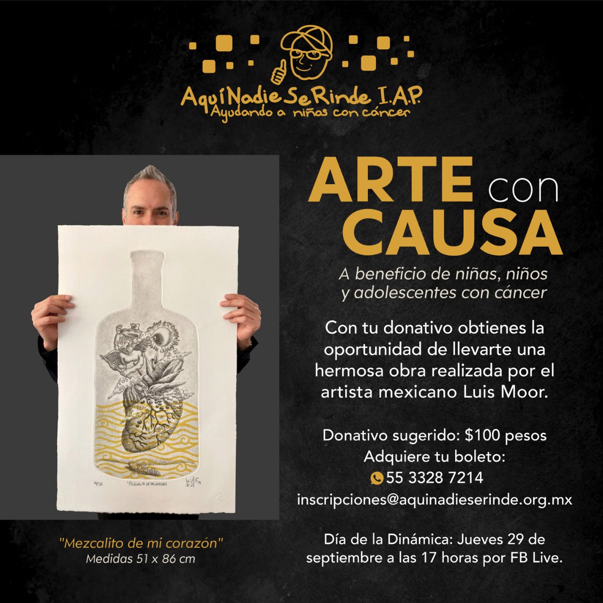 ANSeRiap's tweet photo. ¿Te gustaría ayudar a las y los niños con cáncer y no sabes cómo?
Puedes hacerlo participando en nuestra dinámica #ArteConCausa Al hacerlo participarás por el hermoso cuadro "Mezcalito de mi corazón" de Luis Moor y al mismo tiempo estarás cambiando la vida de los niños con cáncer https://t.co/xA3ZuKZAbO
