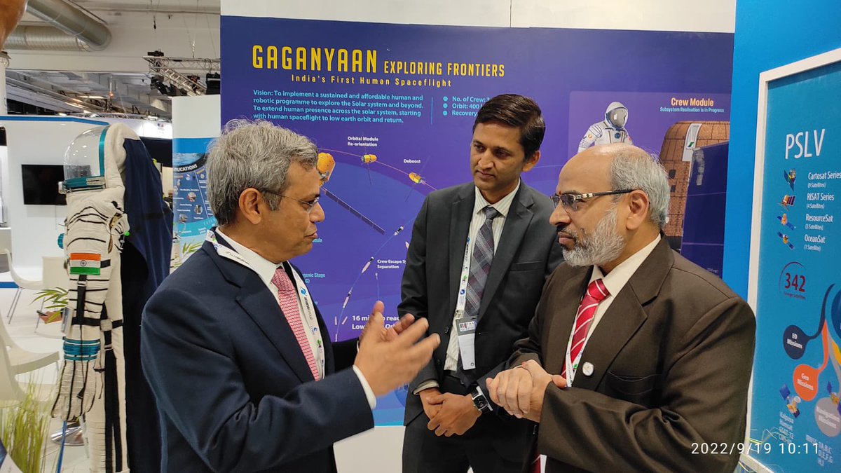 JawedAshraf5's tweet photo. Indian Space power on full display at the International Astronautical Congress, Paris - the largest space event.
Pleased to see the widespread interest in ISRO’s programme , esp human space flight, and the brilliant Indian space startups, unleashed by Govt’s New Space Policy. https://t.co/tANJBC7Hfs