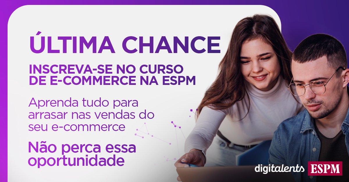 digitalents's tweet photo. Último chamado para o curso de e-commerce na ESPM 
Agora é a hora de agarrar a oportunidade e vir aprender com especialistas da área. 
Invista em conhecimento e faça suas vendas digitais decolarem através de estudos, análises e inteligência.
Inscreva-se.
https://t.co/XlU2fwXZdM https://t.co/CnUC0PDtCY