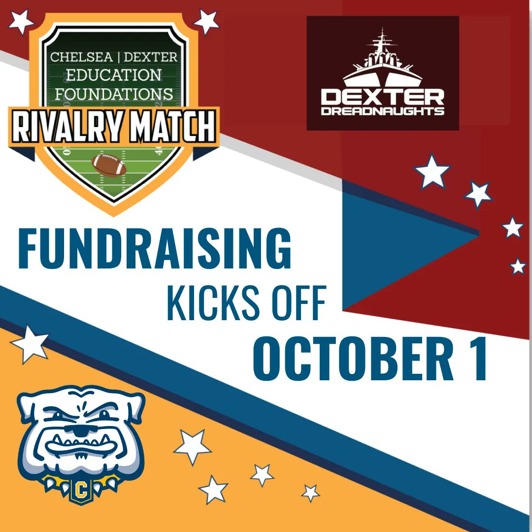 We are gearing up for the Dexter vs Chelsea Rivalry Match! 
.
Fundraising kicks off Saturday, October 1st! 
.
chelseaeducationfoundation.org/2022-rivalry-m…
.
#chelseaeducationfoundation #chelseamichigan #chelseaschooldistrict #nonprofitorganization #chelseabulldogs #rivalrymatch2022 #dextervschelsea