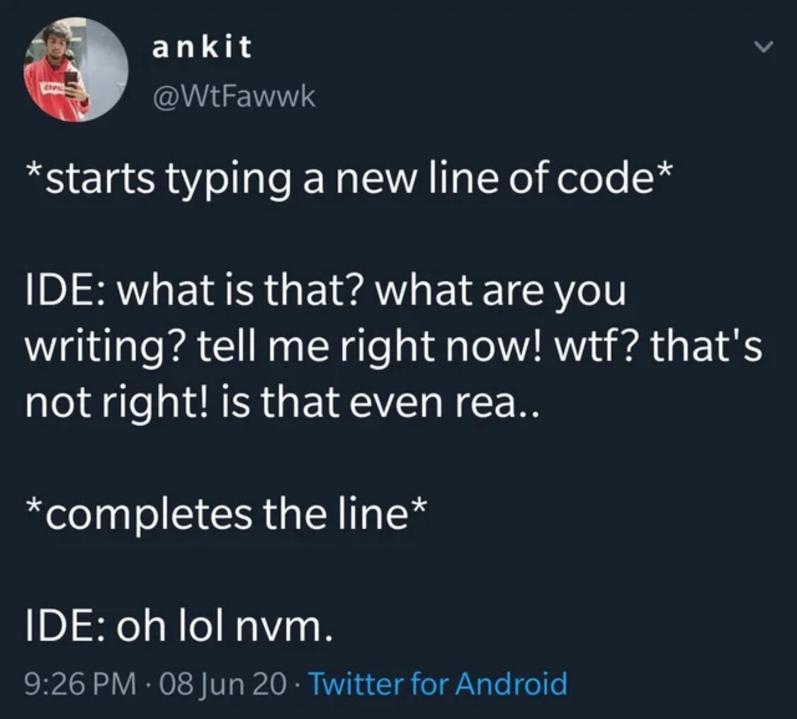codefellows's tweet image. Ok, calm down IDE. 🙃
Receive immersive education with an interactive learning environment, a 1:6 teacher-to-student ratio, and real-time instruction from professional instructors.
Talk to us: l8r.it/s1ZQ
#codefellows #fromhome #interactive #virtual #online